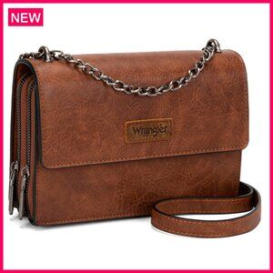 Vintage Flap Crossbody Purse with Chain Strap, Multiple Pockets